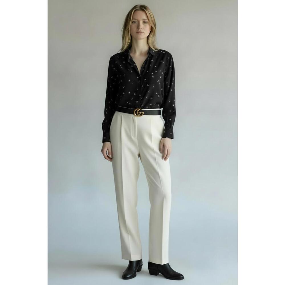 Banana Republic Women's Black Button Down with White Llama Print Size Small